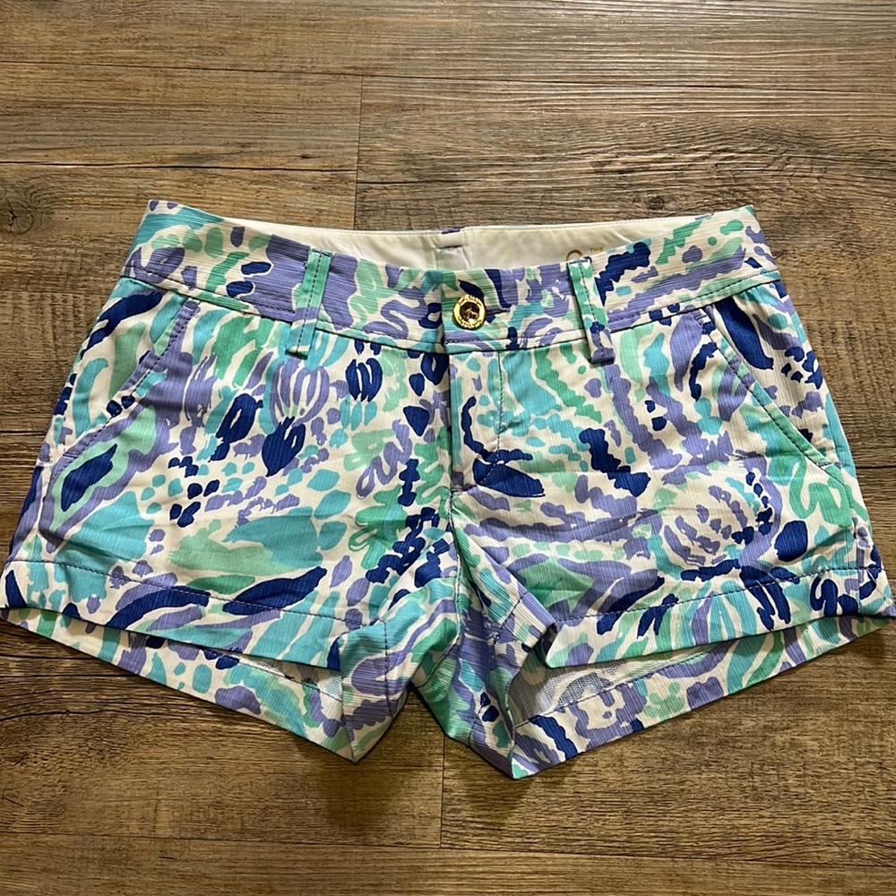 Lilly Pulitzer 3 inch Nice Ink Print - purple, blue, and green Walsh shorts